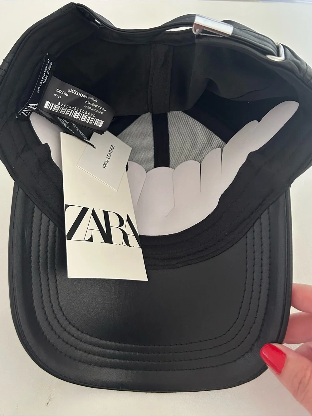 Zara Genuine Real Leather Baseball Cap Matte Black NWT
